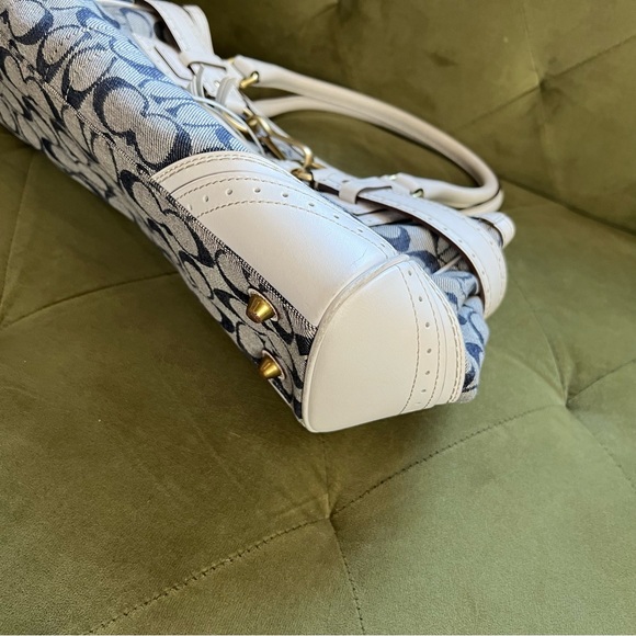 Coach Signature Rare Denim Collection Chelsea Optic Blue White Handbag Satchel - Picture 3 of 15